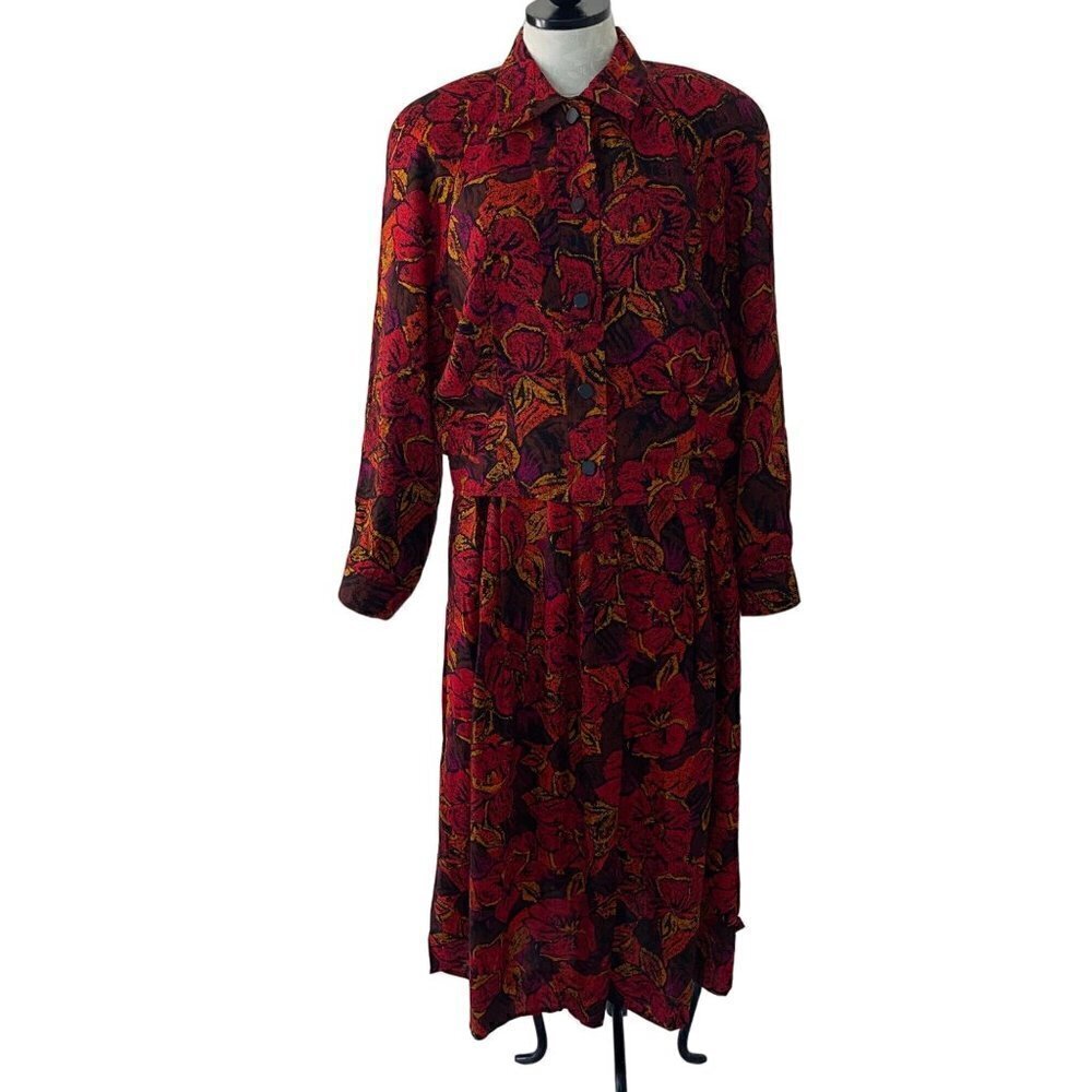 Breckenridge Vintage Womens Jacket And Skirt Set Size Medium Floral Red Multi